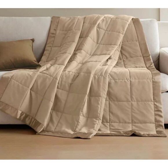 Madison Park Window Down Alternative Blanket Brown with Satin Trim Size Twin - Picture 1 of 7